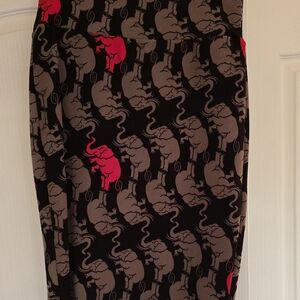LuLaRoe Pencil Skirt with Elephant Pattern in Black and Red
